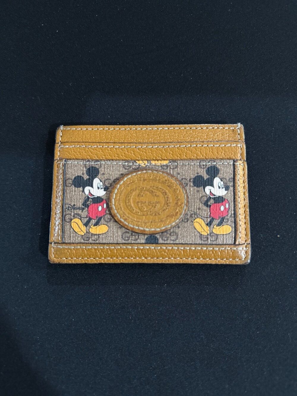 Gucci Disney Mickey Mouse Card Holder Wallet GG Supreme PVC Brown